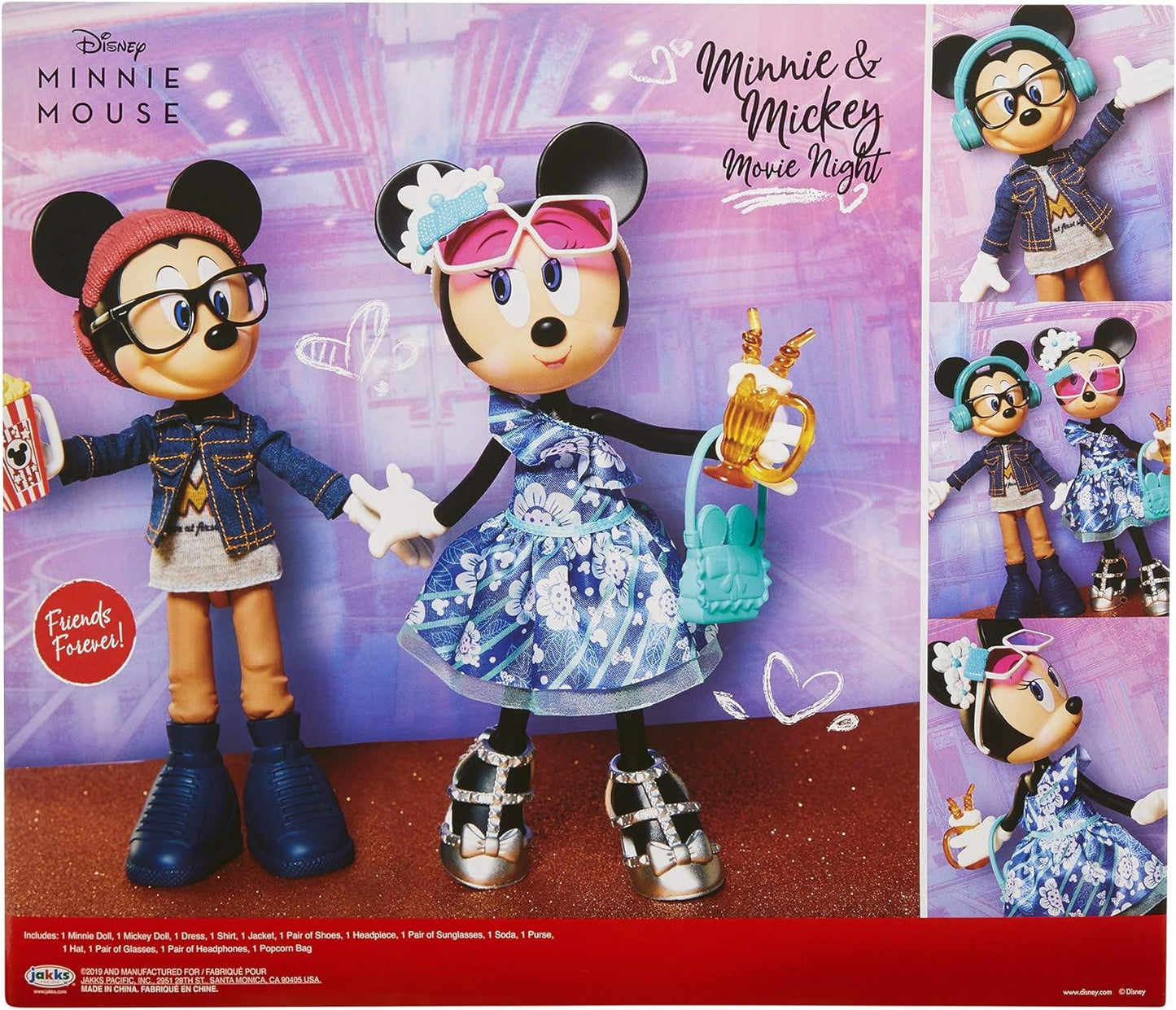 Disney Minnie & Mickey Movie Night Figures 2 Dolls Poseable Outfits Accessories
