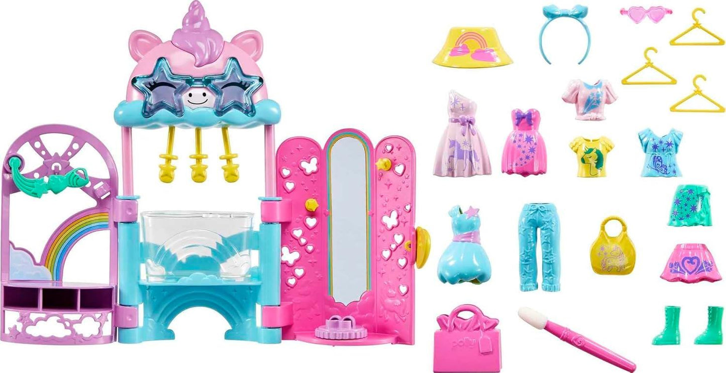 Glam It Up Style Studio HKW09 Playset With 2 Dolls Color Change & 19 Accessories (Polly Pocket)