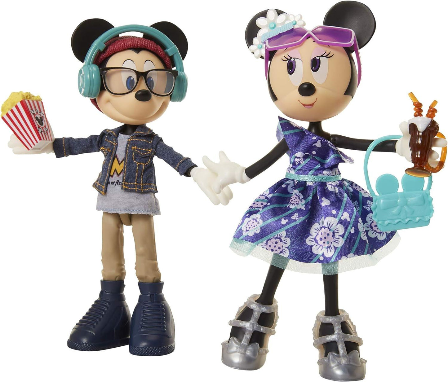 Disney Minnie & Mickey Movie Night Figures 2 Dolls Poseable Outfits Accessories