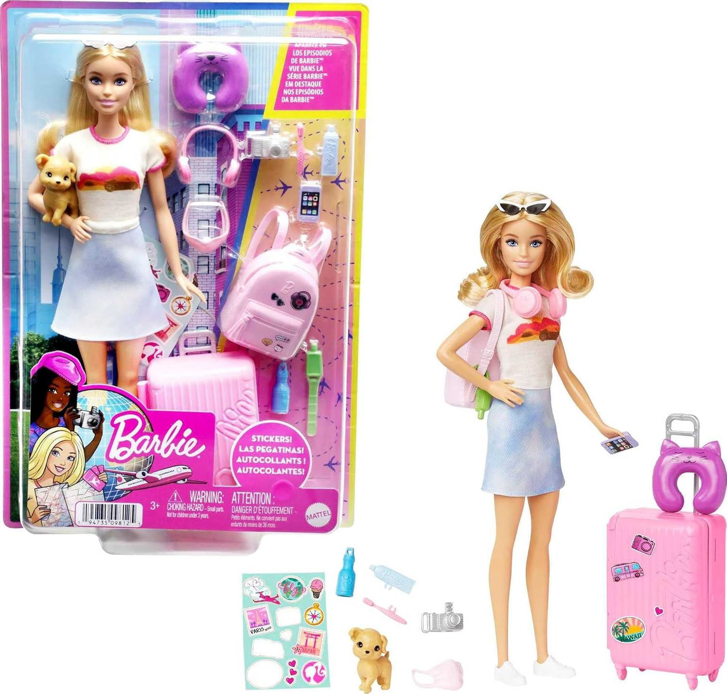 Barbie Malibu Doll and Puppy Travel Set 10+ Pieces Mattel HJY18