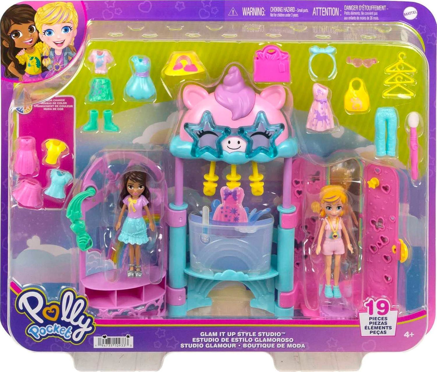 Glam It Up Style Studio HKW09 Playset With 2 Dolls Color Change & 19 Accessories (Polly Pocket)