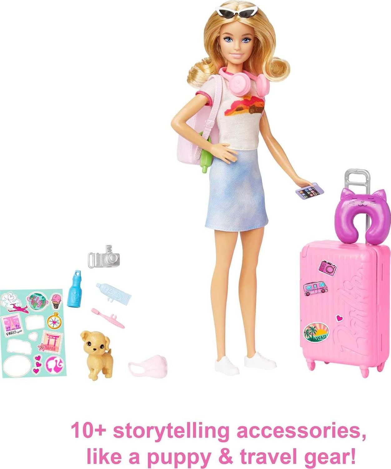 Barbie Malibu Doll and Puppy Travel Set 10+ Pieces Mattel HJY18