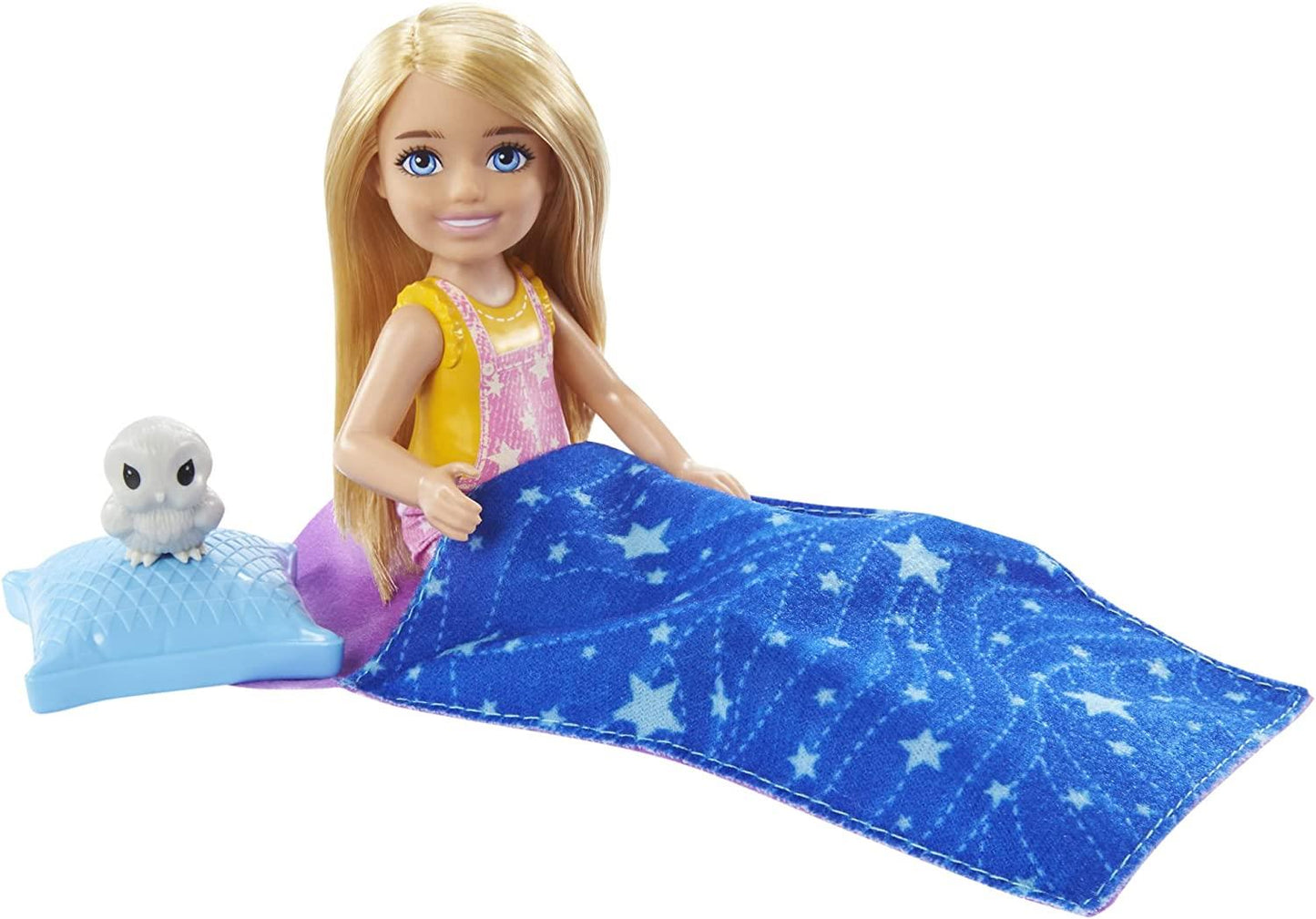 BARBIE Doll Figure With Owl and Accessories 'It Takes Two' Chelsea Camping (HDF77)