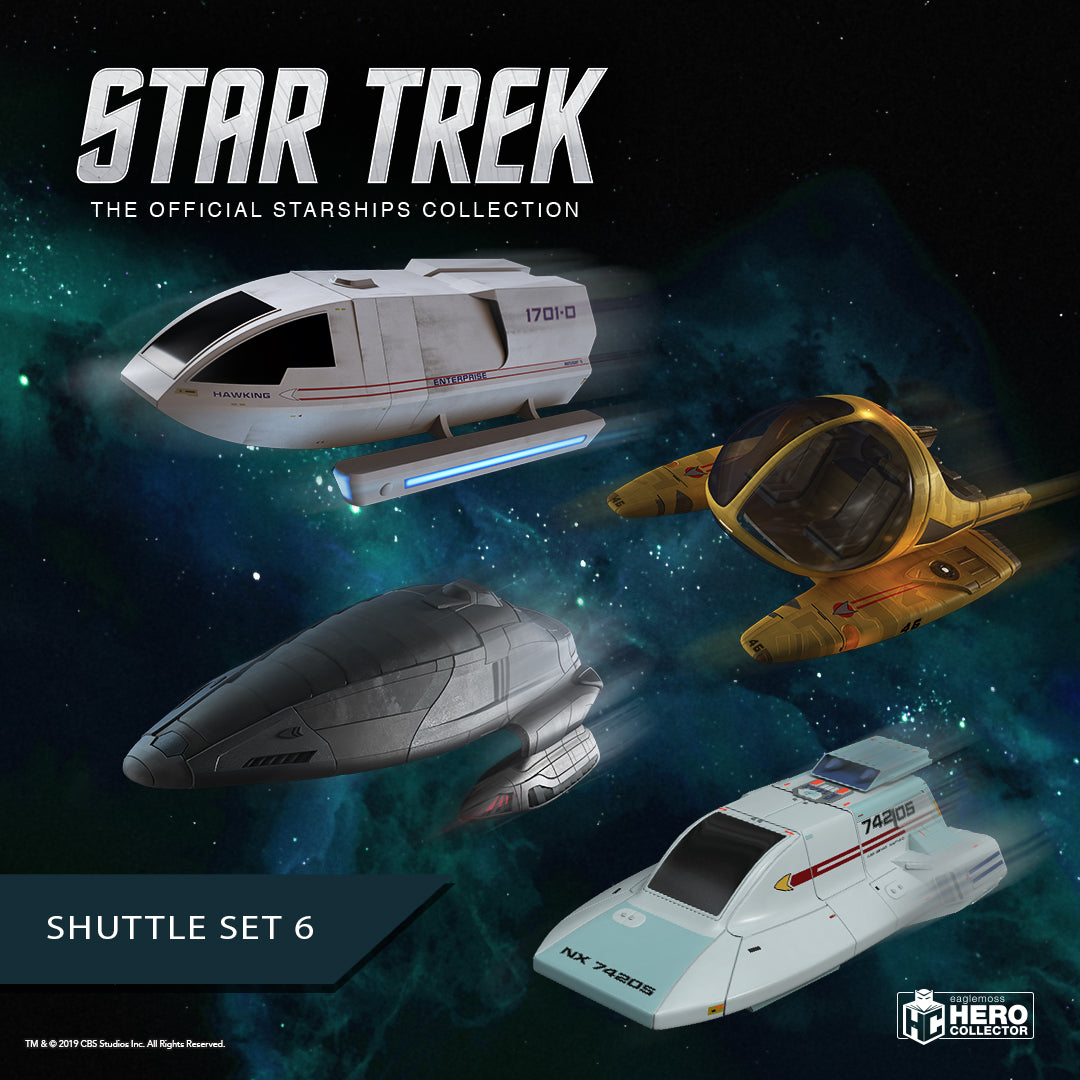 Shuttlecraft Set 6 (Sphinx Workpod, Type-18 Shuttlepod, Galileo-type Shuttlecraft "Hawking" and Janeway's Armored Shuttle) Model Die Cast Ship SSSUK715 (Eaglemoss / Star Trek)