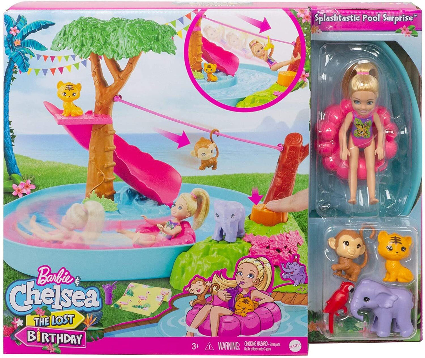 Barbie & Chelsea The Lost Birthday Splashtastic Pool Surprise Playset with Doll