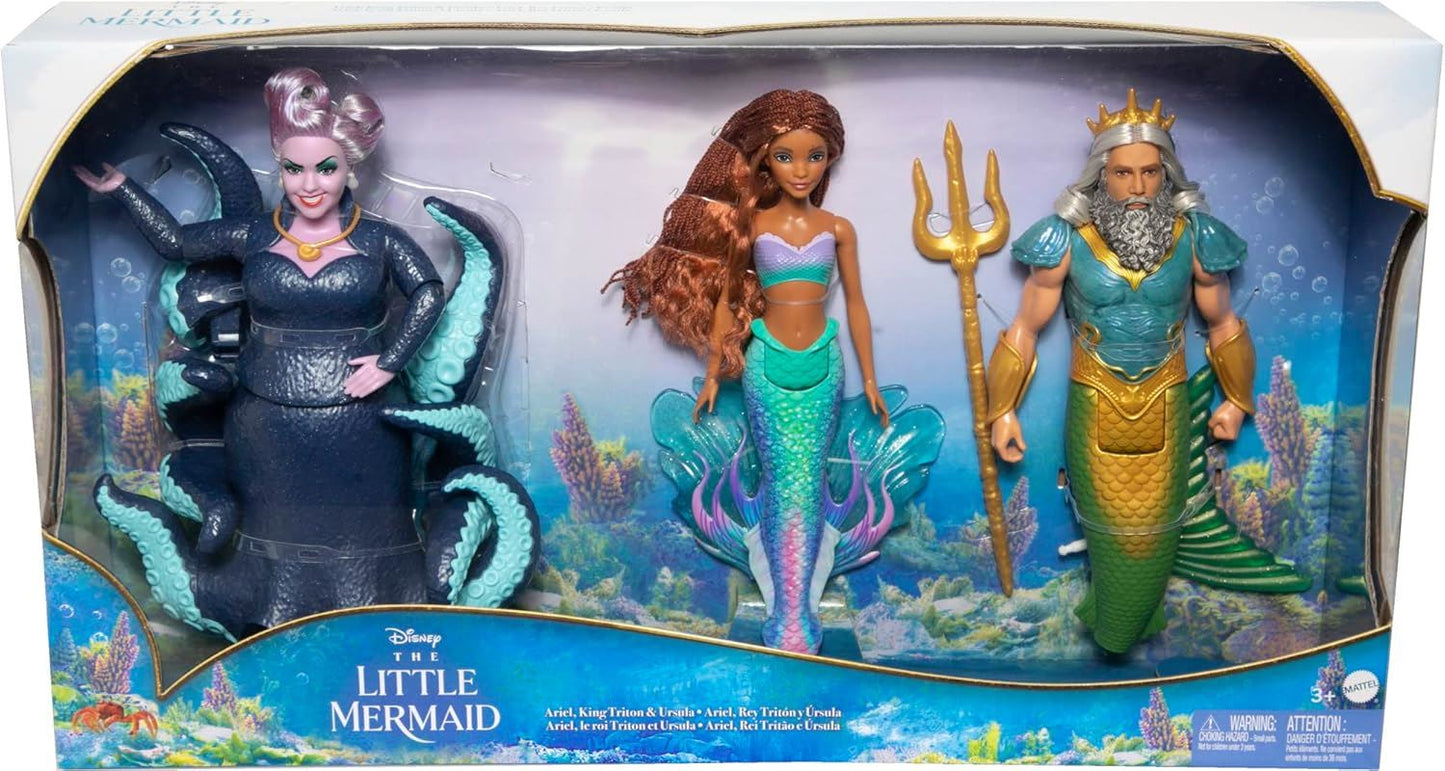 Ariel, King Triton & Ursula 3PK Fashion Dolls HND28 (Disney: The Little Mermaid)