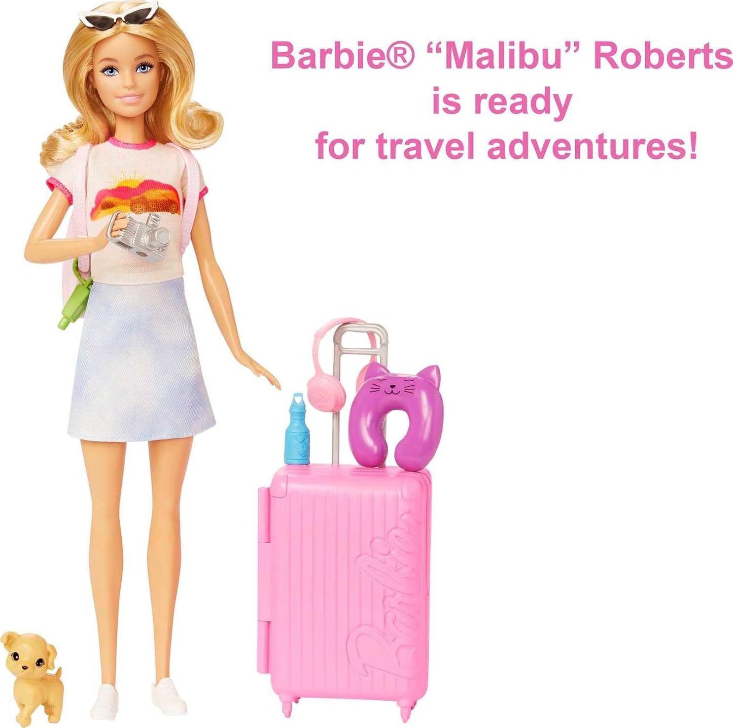 Barbie Malibu Doll and Puppy Travel Set 10+ Pieces Mattel HJY18