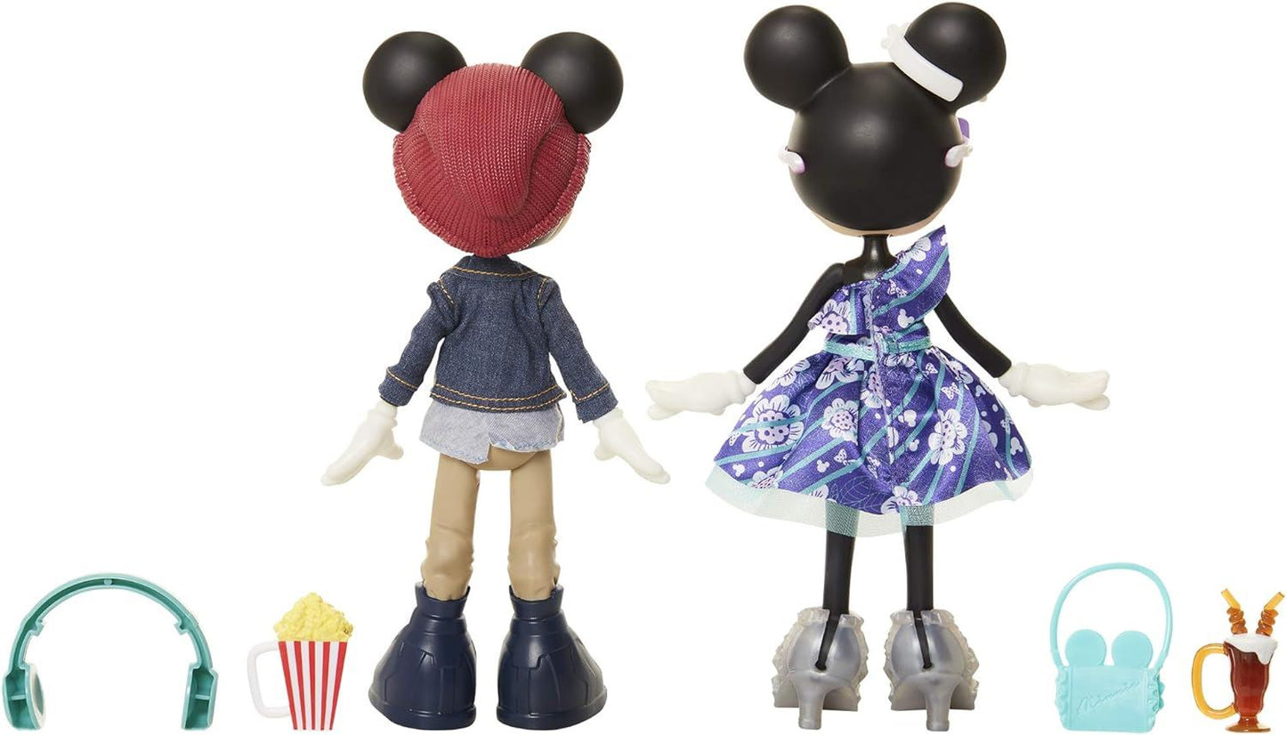 Disney Minnie & Mickey Movie Night Figures 2 Dolls Poseable Outfits Accessories