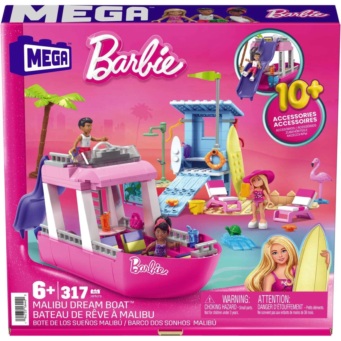 Malibu Dream Boat HPN79 317PCS 10+ Accessories (MEGA Barbie)