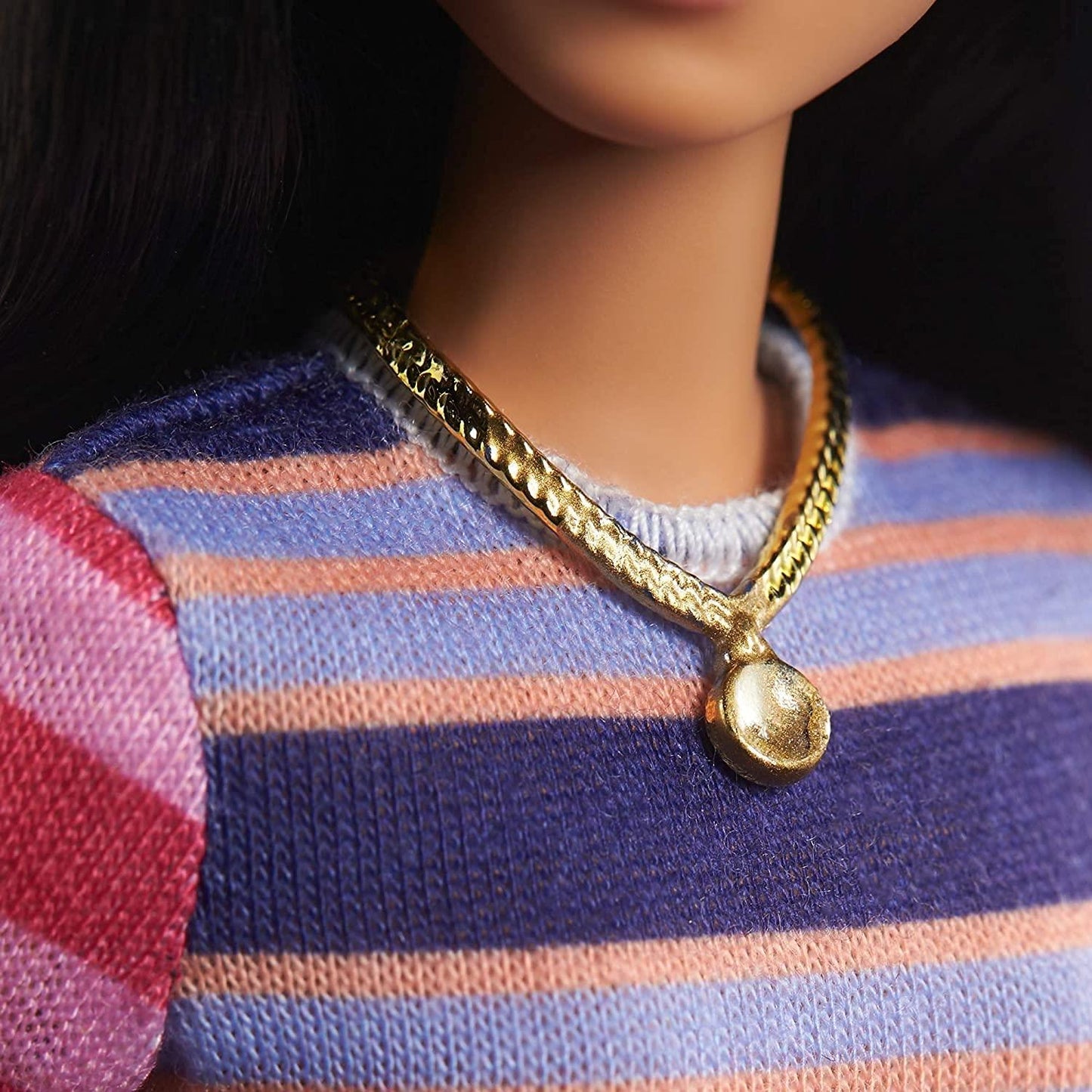 BARBIE Fashionistas Doll #147 - Long Brunette Hair Striped Dress (GYB02/GHW61)