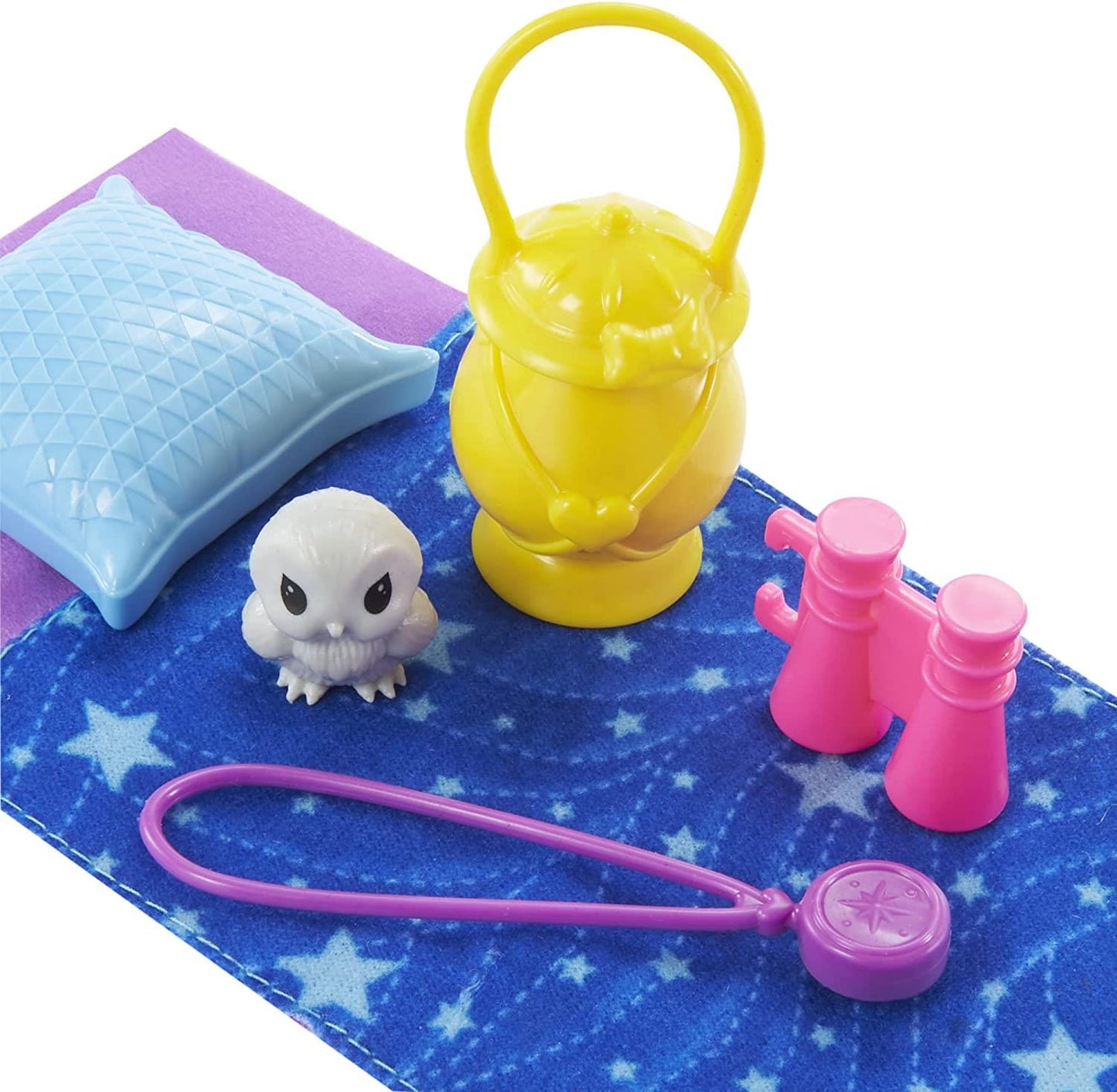 BARBIE Doll Figure With Owl and Accessories 'It Takes Two' Chelsea Camping (HDF77)
