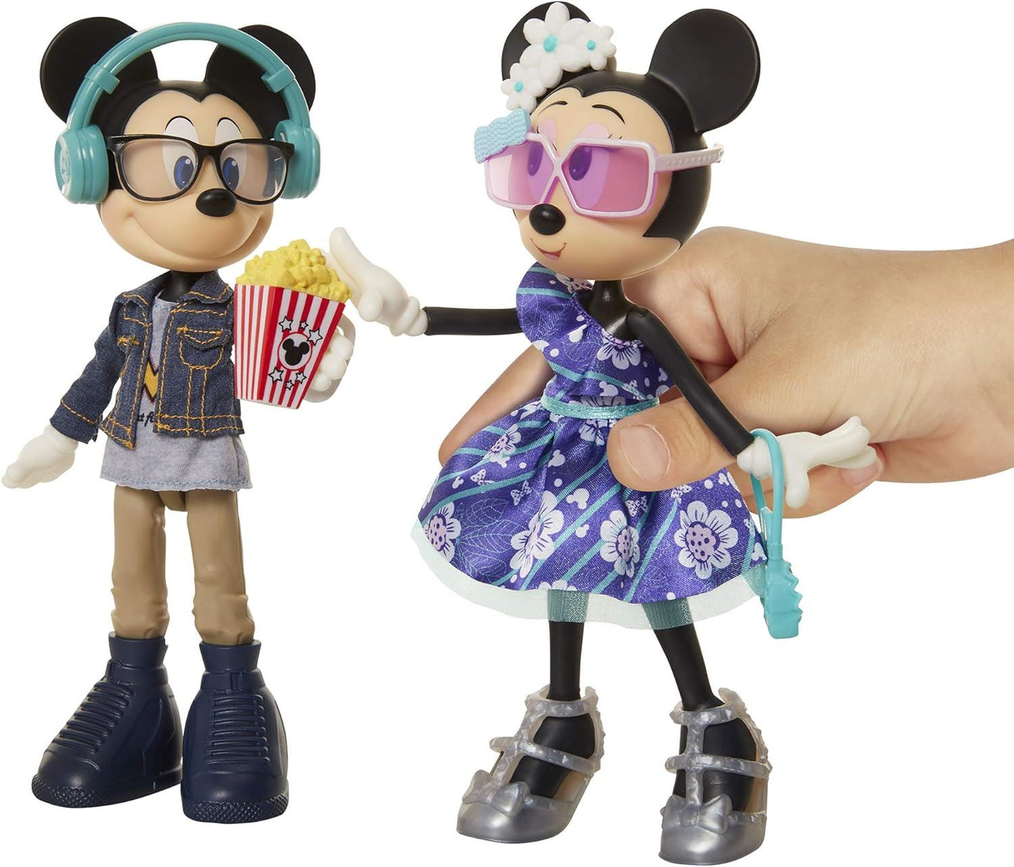 Disney Minnie & Mickey Movie Night Figures 2 Dolls Poseable Outfits Accessories