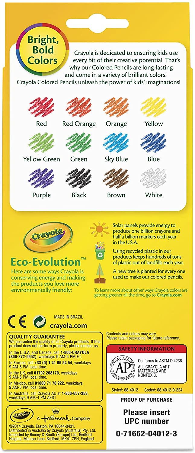 Crayola Coloured Colored Pencils 68-4012 12 Pack Assorted Colours Full Legnth