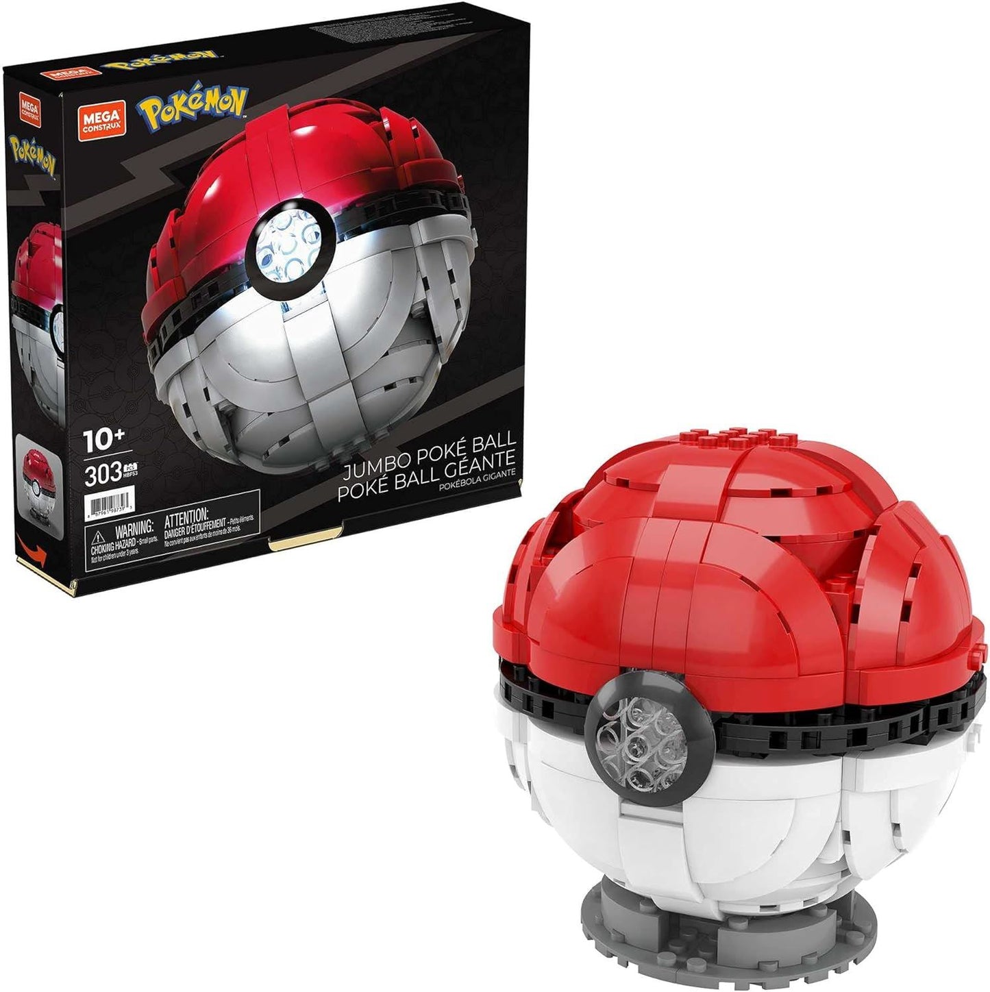Jumbo Poké Ball HBF53 – MEGA Pokémon Building Toy Kit | Large Buildable Poké Ball with Display Base (Official MEGA Construx Set)