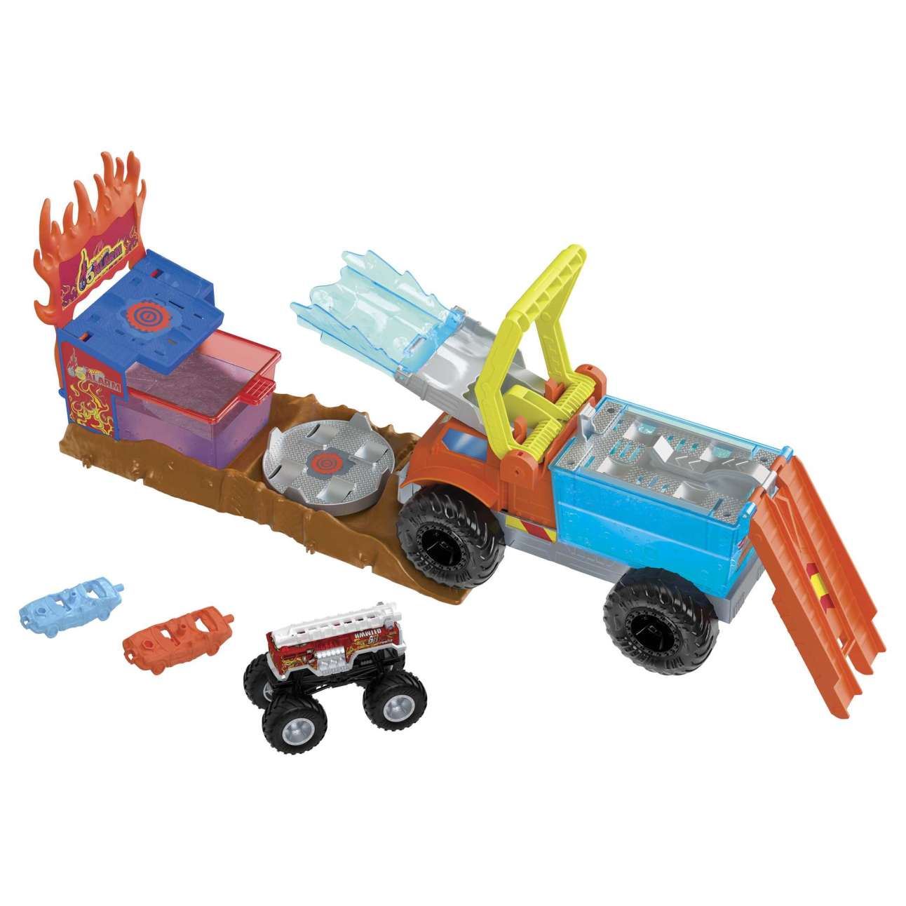Hot Wheels Monster Trucks Arena Smashers Color Shifters 5-Alarm Rescue Playset HPN73 (Hot Wheels)