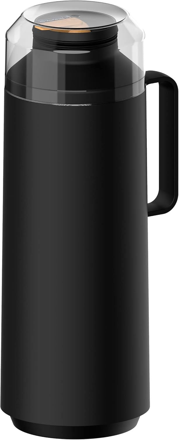 Tramontina Exata 1L Thermal Flask 61637/103 – Black Glass-Lined Vacuum Insulated Bottle Carafe with Cup Lid for Hot & Cold Drinks