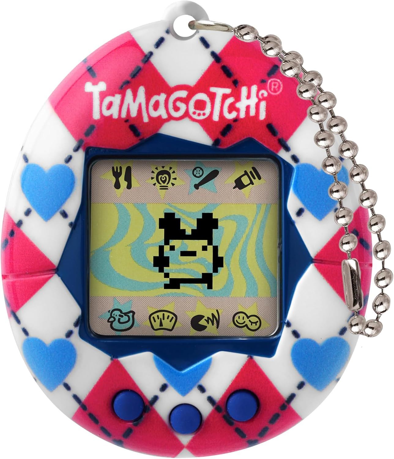 ARGYLE HEART (Gen 2) | Classic 1997 Virtual Pet with Chain & Mini-Game (BANDAI Original Tamagotchi)