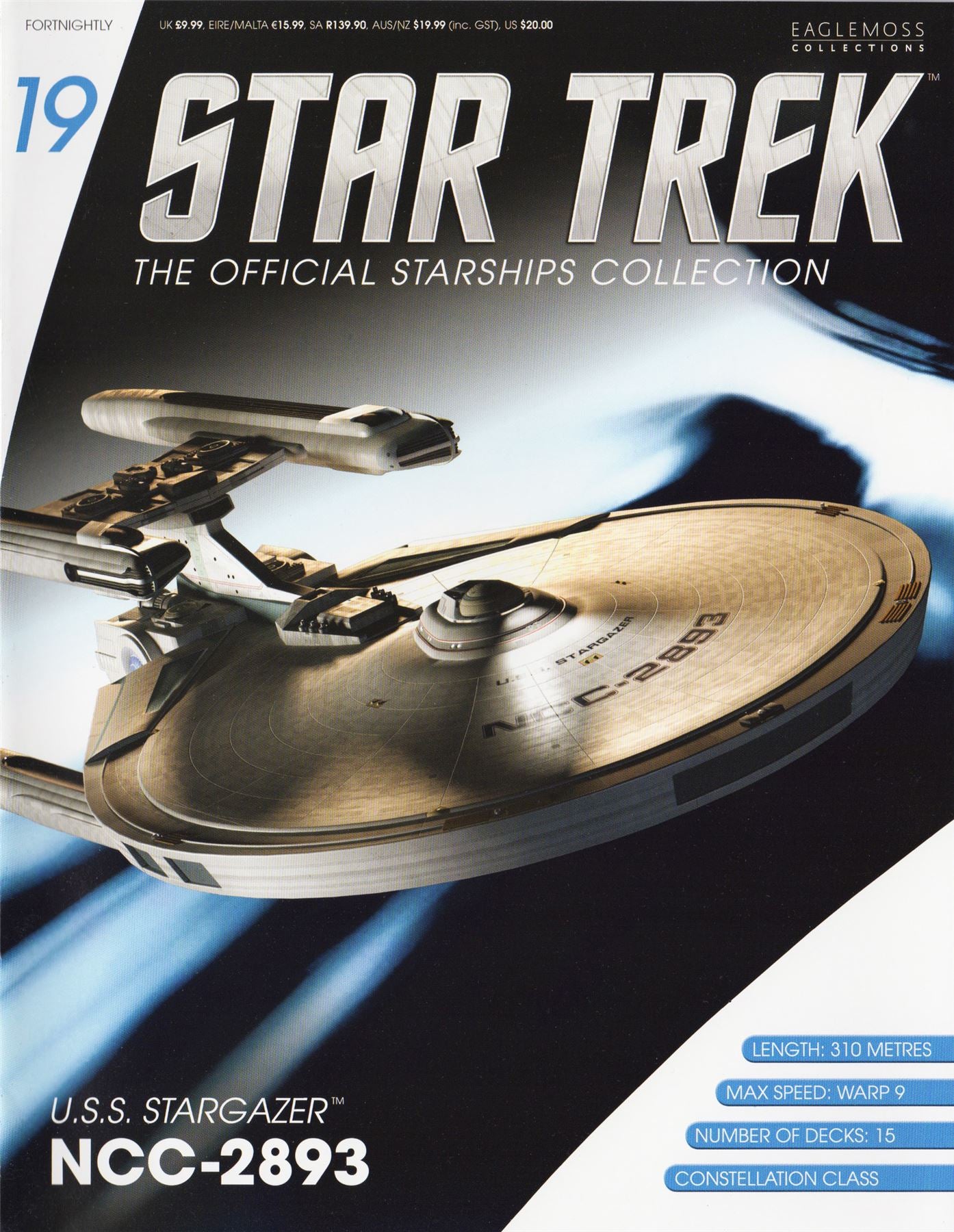 #19 U.S.S. Stargazer NCC-2893 (Constellation-class) CMC Diecast Model Ship (Eaglemoss / Star Trek)