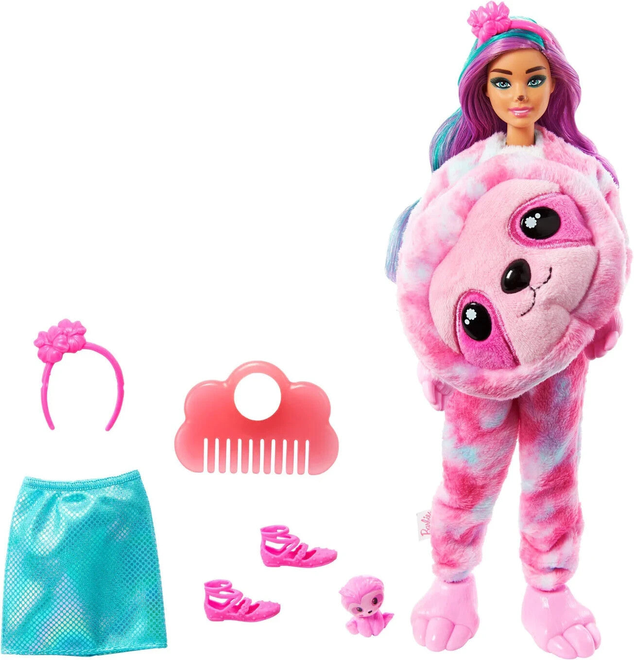 BARBIE Cutie Reveal Fantasy Doll with Sloth Plush Costume & 10 Surprises (HJL59)