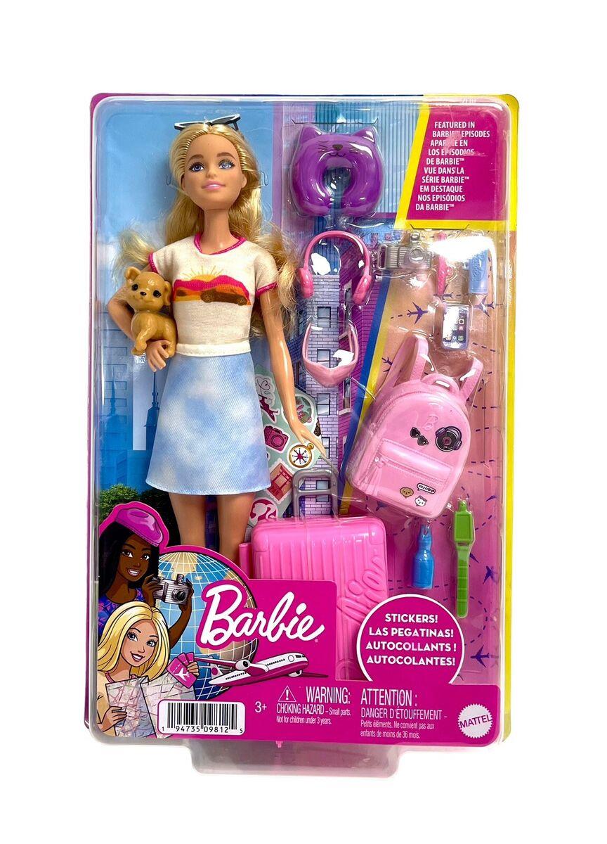 Barbie Malibu Doll and Puppy Travel Set 10+ Pieces Mattel HJY18