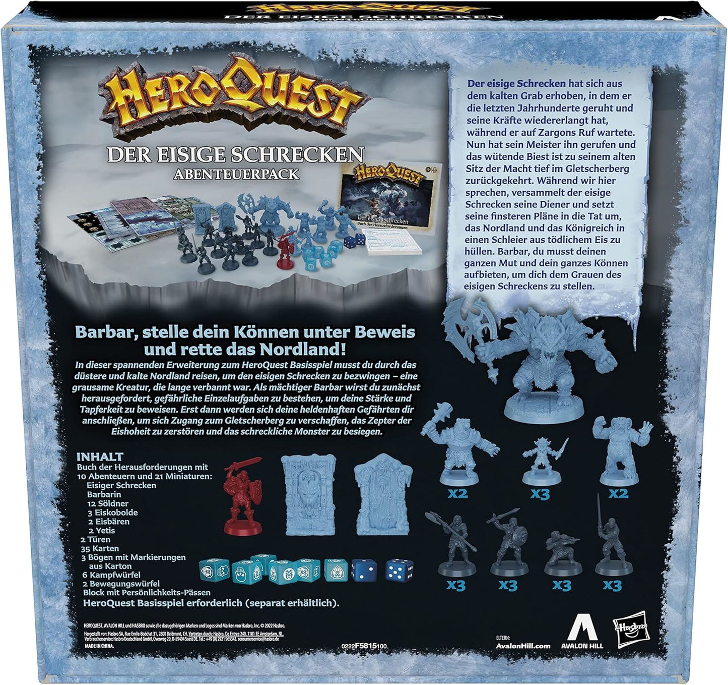 HeroQuest – Der Eisige Schrecken F5815 – Erweiterungspack zum HeroQuest Game System (10 neue Quests, Miniaturen, Fallen & Artefakte) – Avalon Hill / Hasbro [German Version]