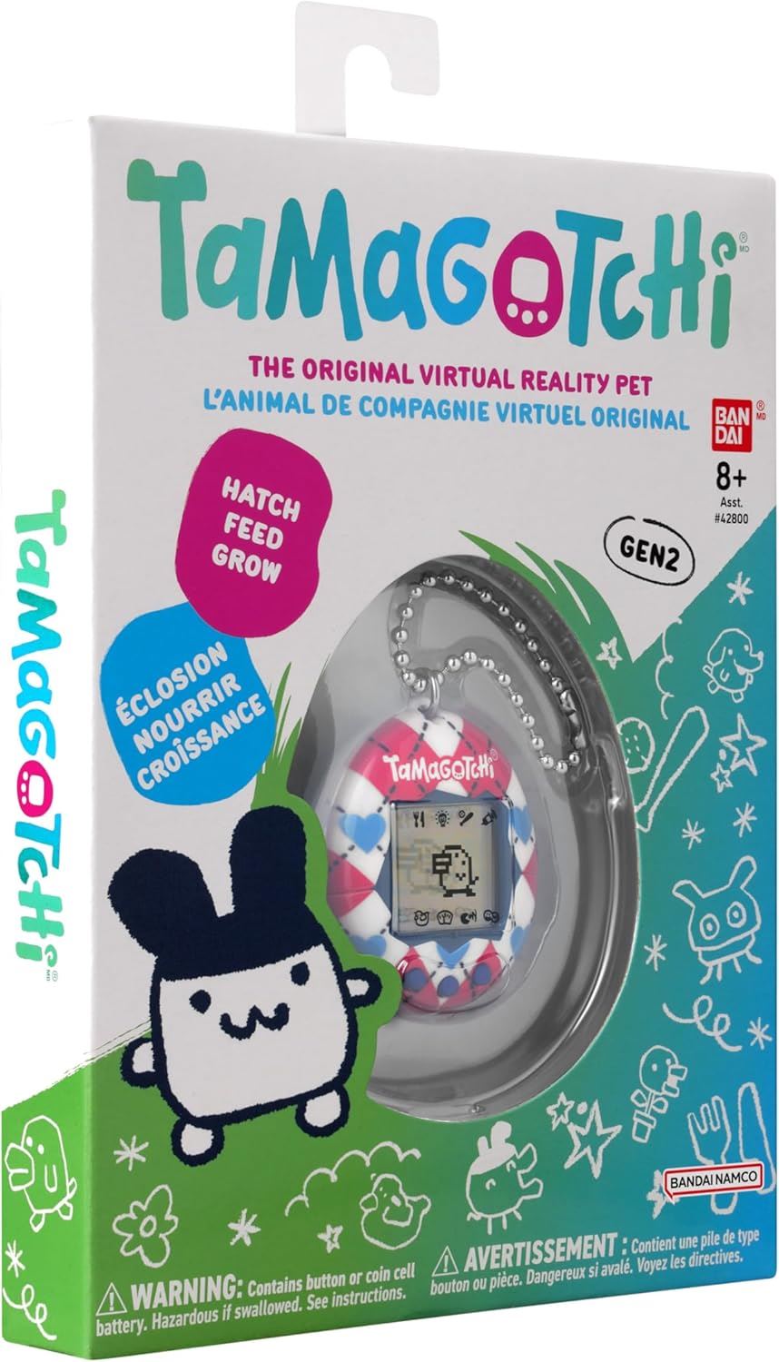 ARGYLE HEART (Gen 2) | Classic 1997 Virtual Pet with Chain & Mini-Game (BANDAI Original Tamagotchi)