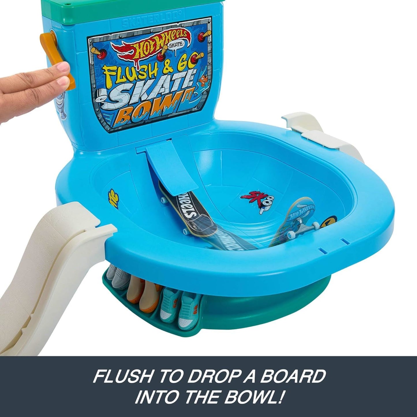 Flush & Go Skate Bowl HXL16 Fingerboard Set With 1 Exclusive Board & Pair Of Removable Skate Shoes (Hot Wheels Skate)