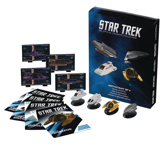 Shuttlecraft Set 6 (Sphinx Workpod, Type-18 Shuttlepod, Galileo-type Shuttlecraft "Hawking" and Janeway's Armored Shuttle) Model Die Cast Ship SSSUK715 (Eaglemoss / Star Trek)