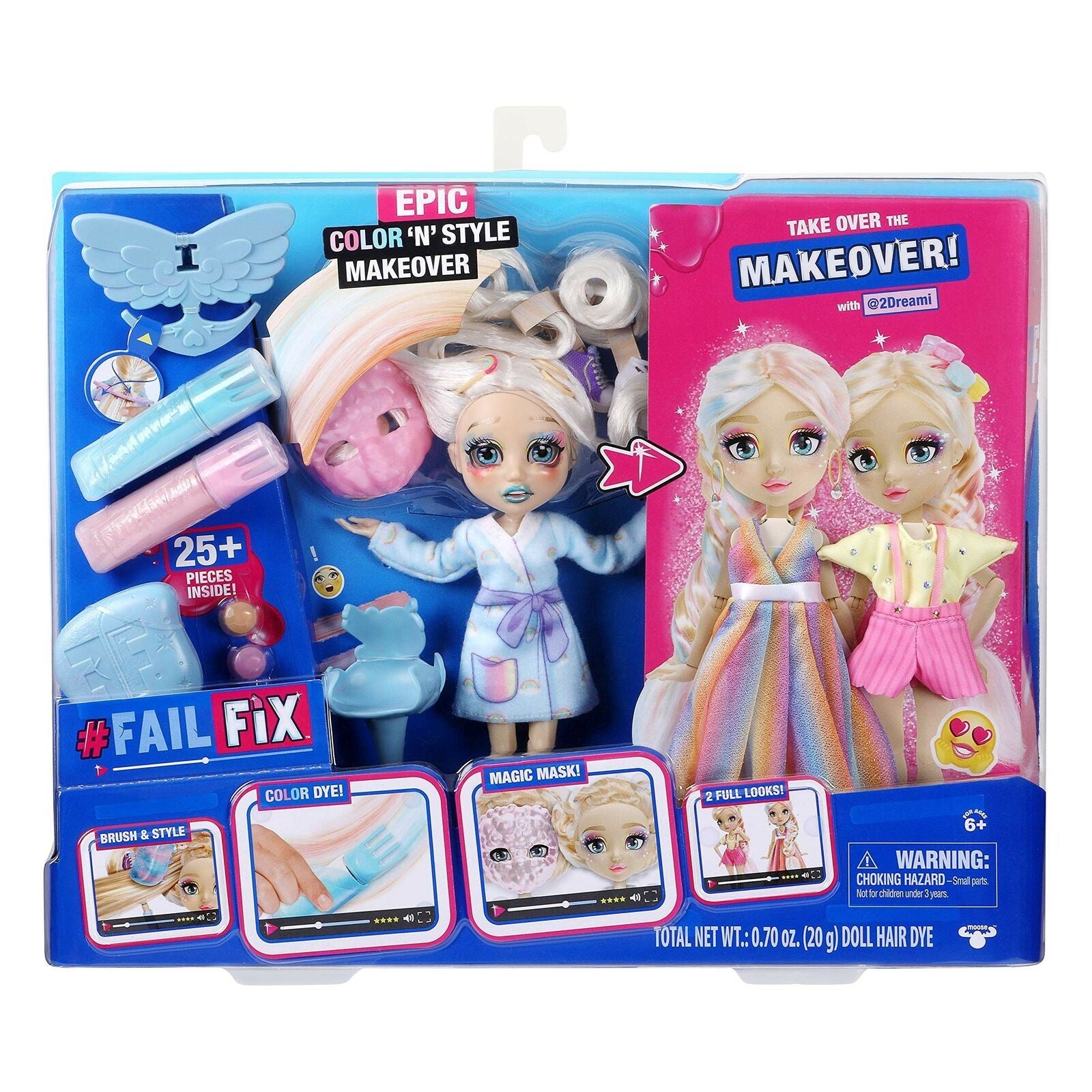 FAILFIX 2Dreami Epic Color 'N' Style Makeover Doll Pack 8.5" Fashion Doll