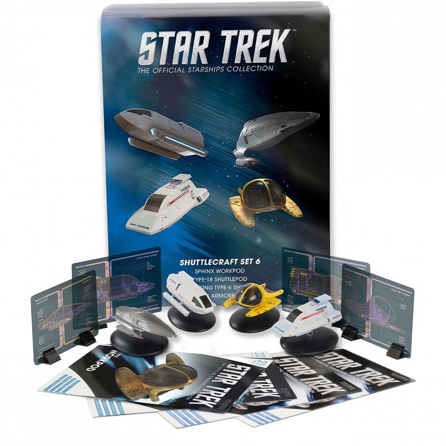 Shuttlecraft Set 6 (Sphinx Workpod, Type-18 Shuttlepod, Galileo-type Shuttlecraft "Hawking" and Janeway's Armored Shuttle) Model Die Cast Ship SSSUK715 (Eaglemoss / Star Trek)